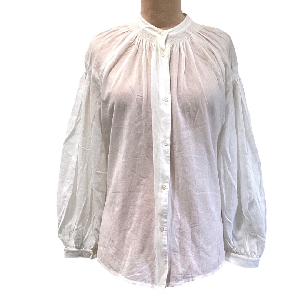 Maje Camille Ivory 100% Cotton Smocked Button Front Balloon Sleeve Blouse Size 2